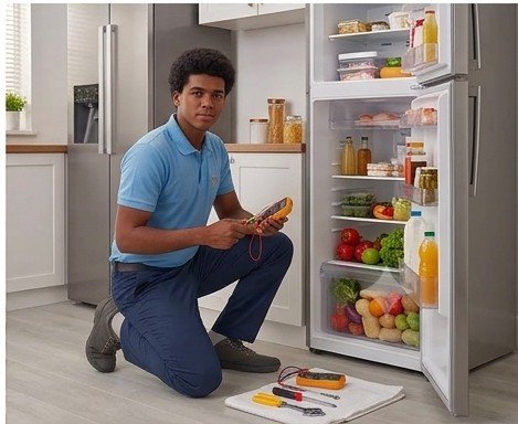 Fridge service technician at work